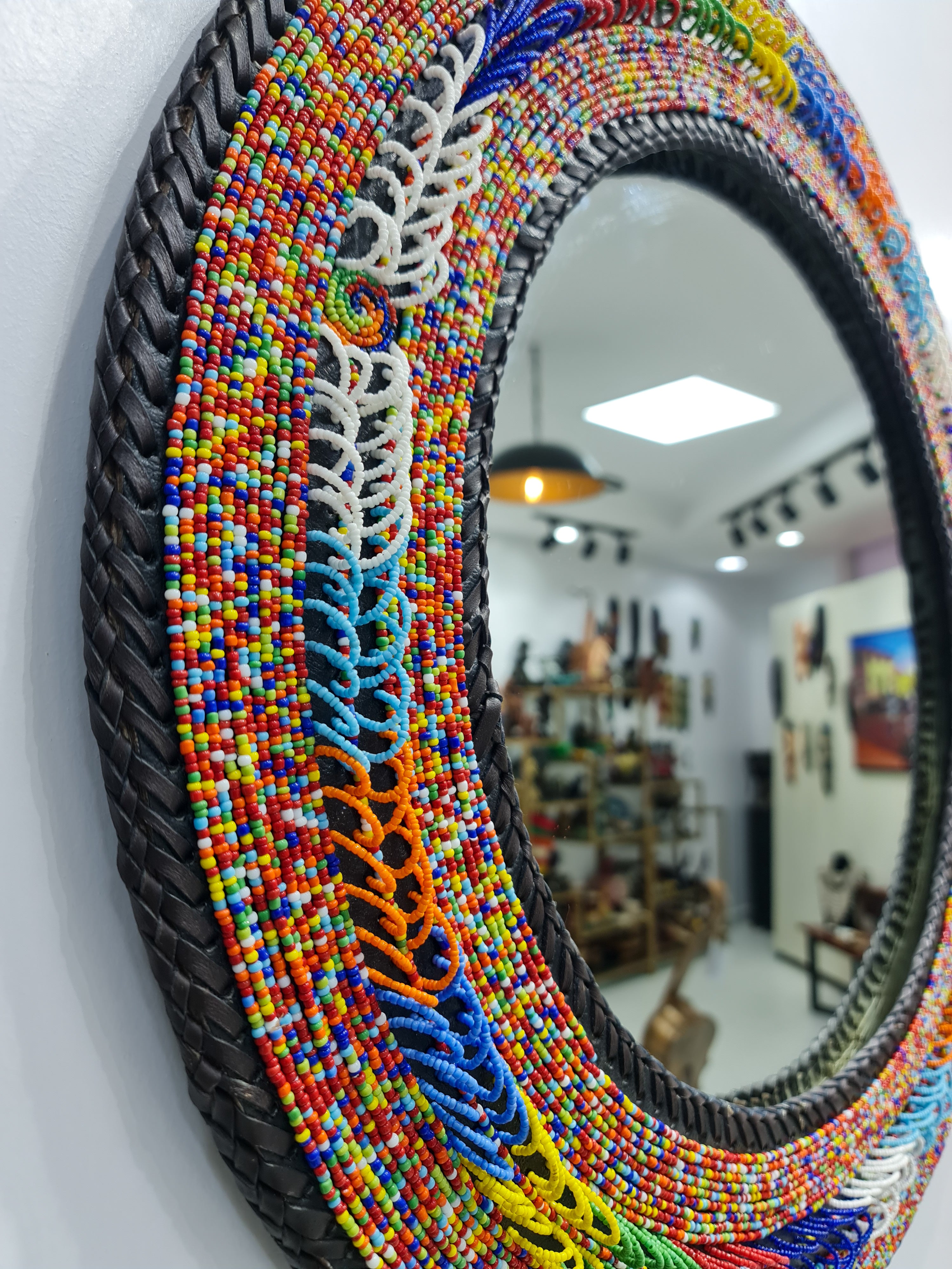 Multicolored Track Beaded Mirror Frame