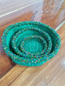 Green Beaded Rim Basket Set