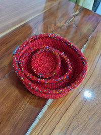 Red Beaded Rim Basket Set