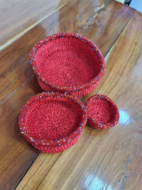 Red Beaded Rim Basket Set