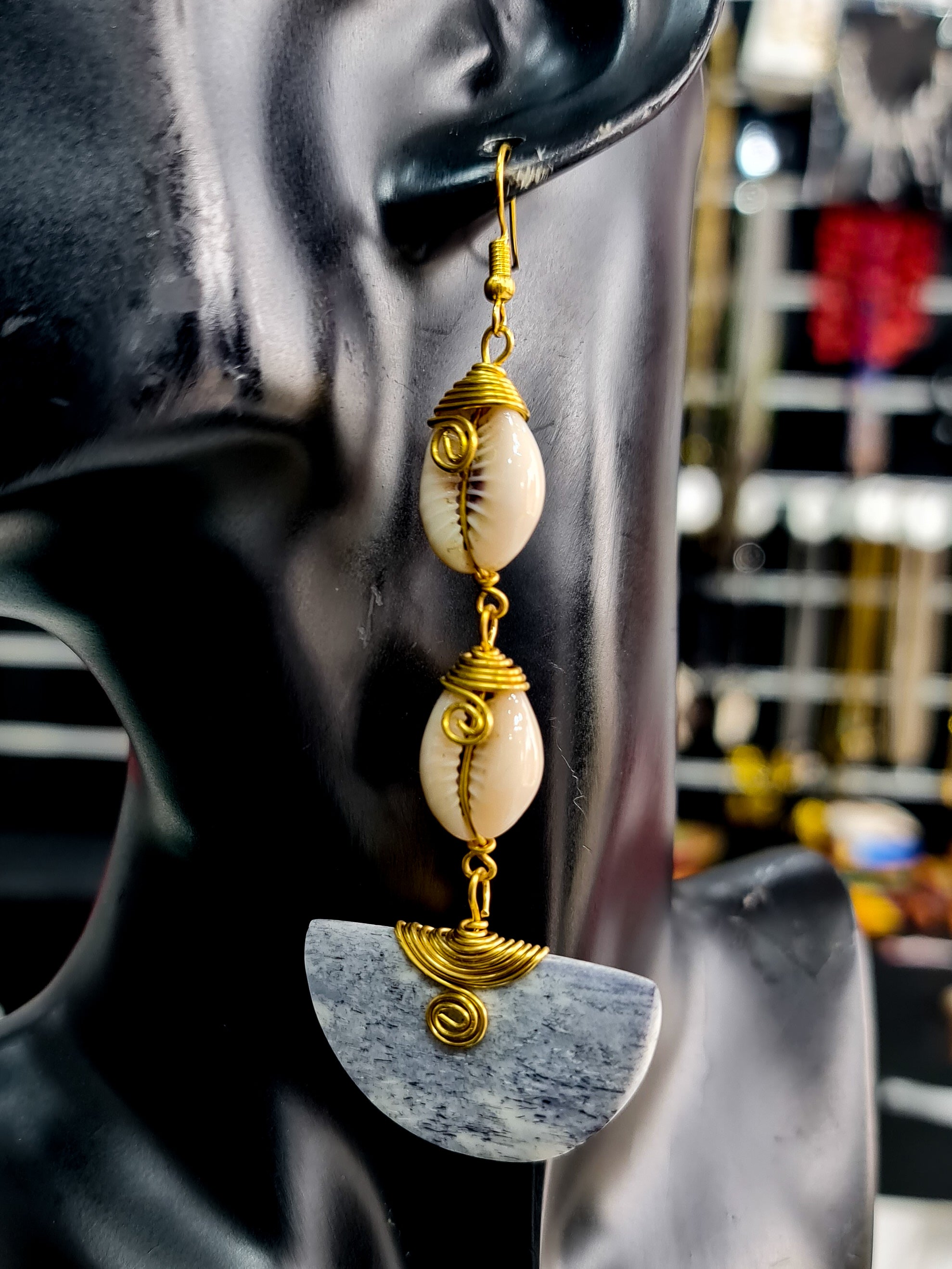 Twin Cowrie Spade Earrings